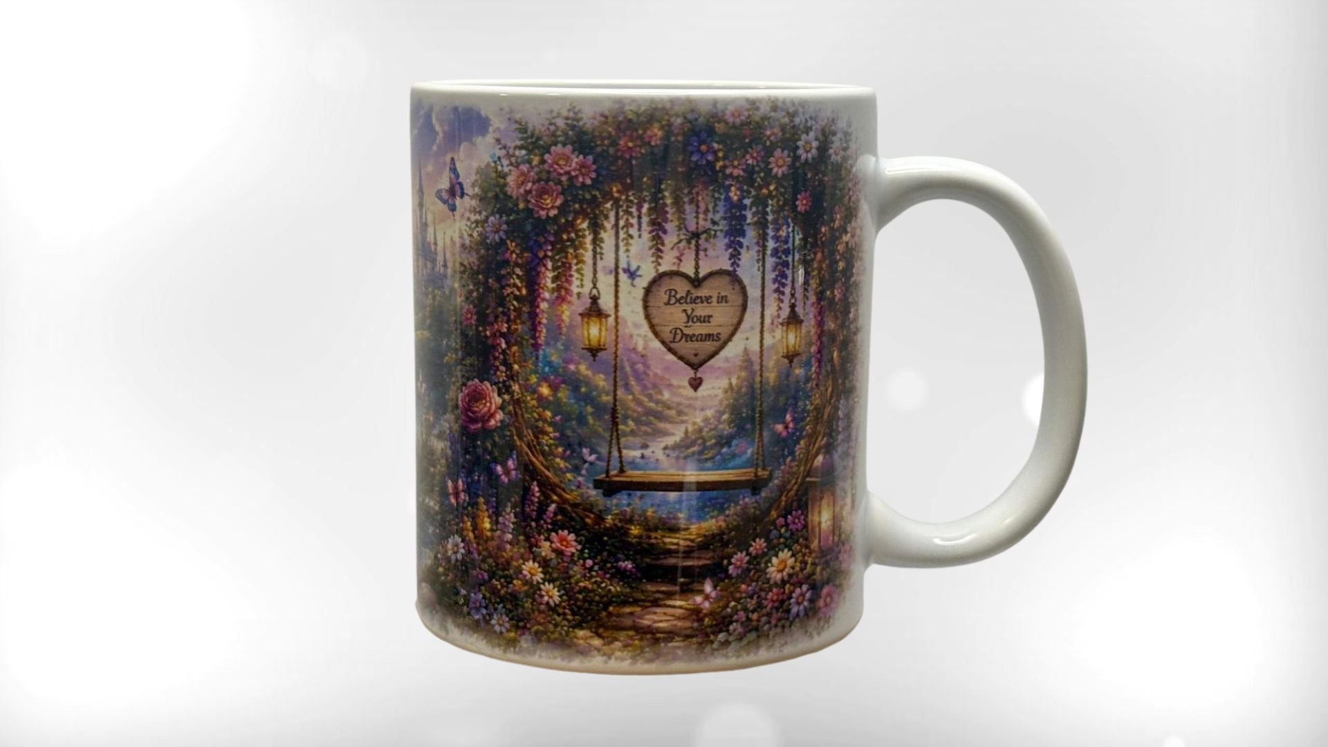 Enchanted Fairy Cottage & Woodland Swing Mug | Magical Fairy Garden 11oz Ceramic Coffee Cup