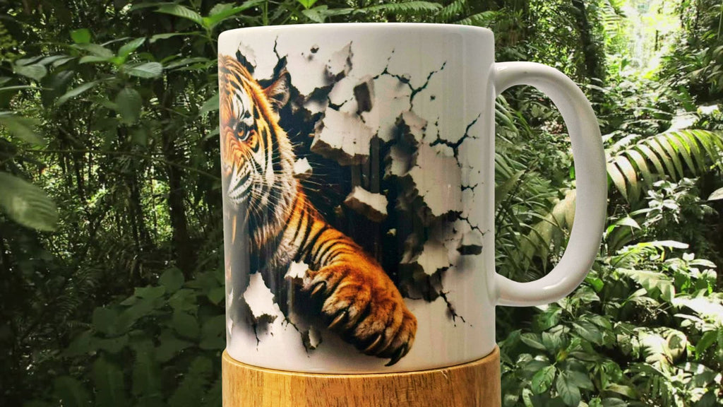 Tiger Breakout Mug | Premium 3D Tiger Design | 11 oz Ceramic Coffee Mug | Wildlife Gift | Animal Lover Mug