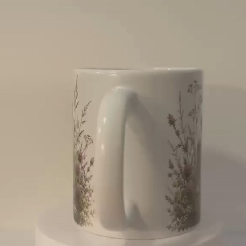 Robin on a Gate Wildflower Ceramic Mug | 11 oz Cottagecore Coffee Mug